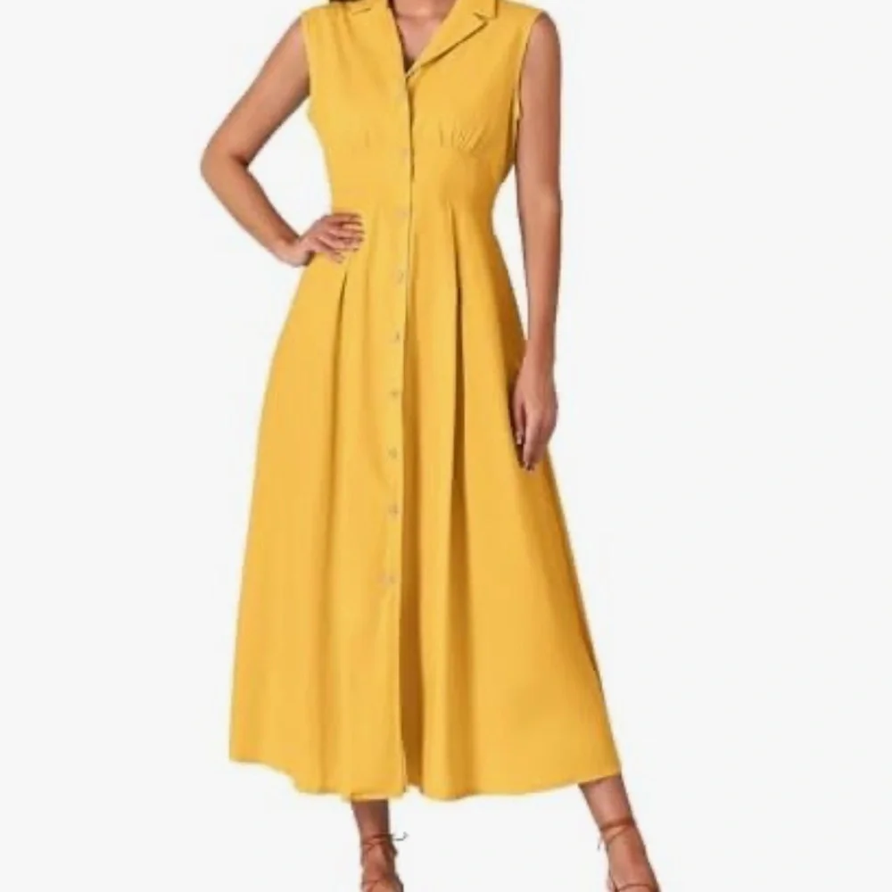 Amazon Essentials Yellow Pleated Midi Sundress